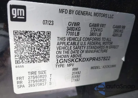 2023 Chevrolet Suburban 4Wd Lt из США, поврежденный, VIN 1GNSKCKDXPR457822